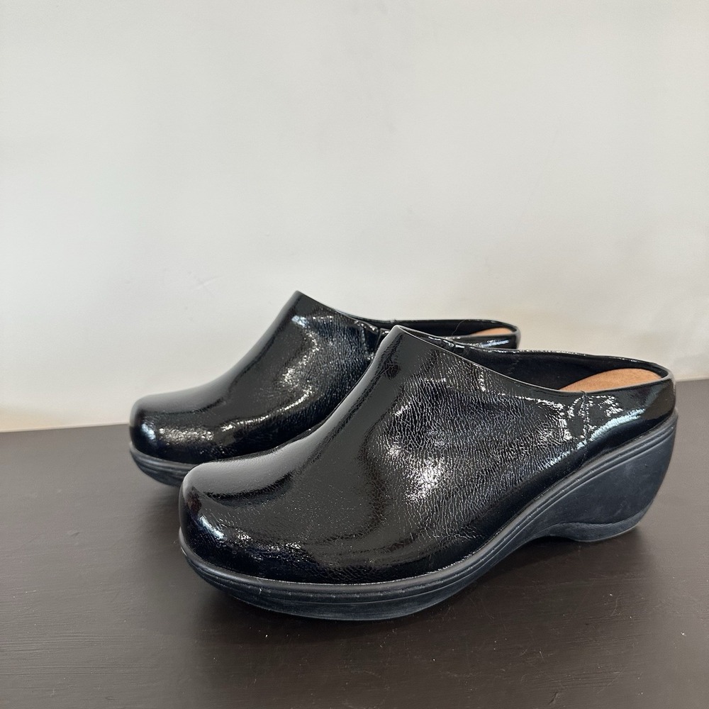 Softwalk sz 9W Black Patent Leather Madison Clog Platform‎ Heel Comfort Nursing